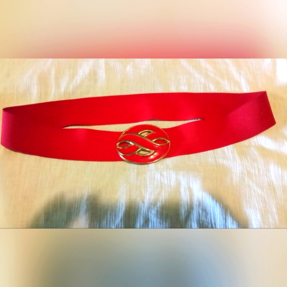 Elegant Red Belt with Gold Buckle